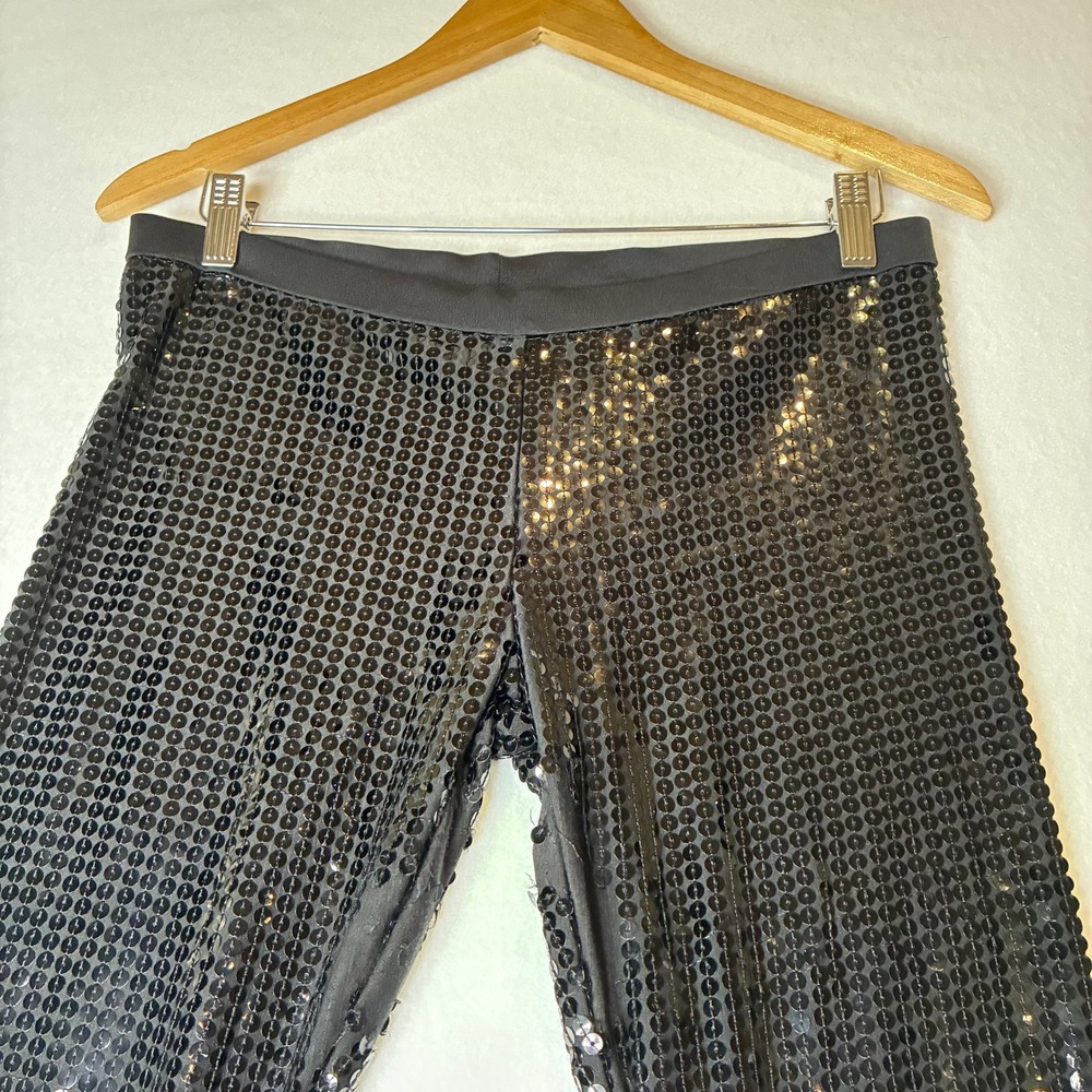 Sequined Leggings Womens M Black Sparkle Party Slim Fit Pants 0013 - Picture 8 of 10